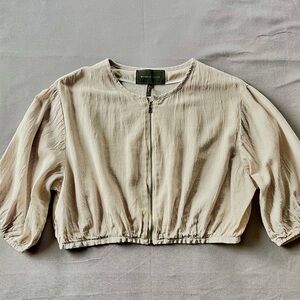 BCBGMaxAzria Light Tan Stripe/Textured Zip Up Top Sz L